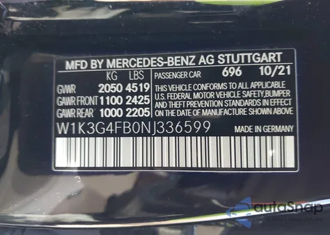 2022 Mercedes-Benz A 220 4Matic from USA, damaged, VIN W1K3G4FB0NJ336599